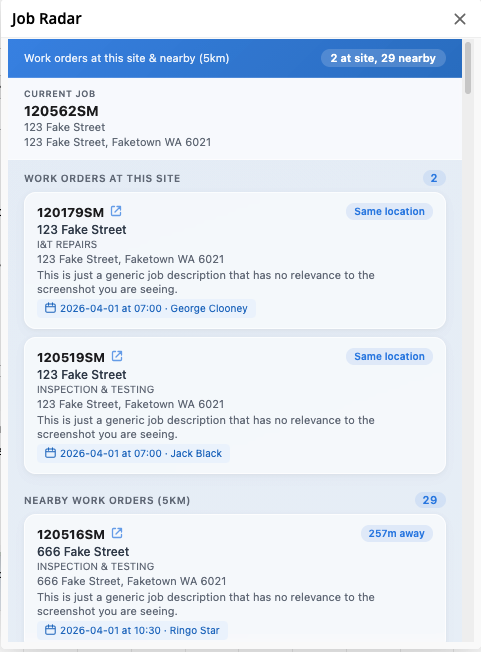 Job Radar showing live on-site activity and upcoming bookings