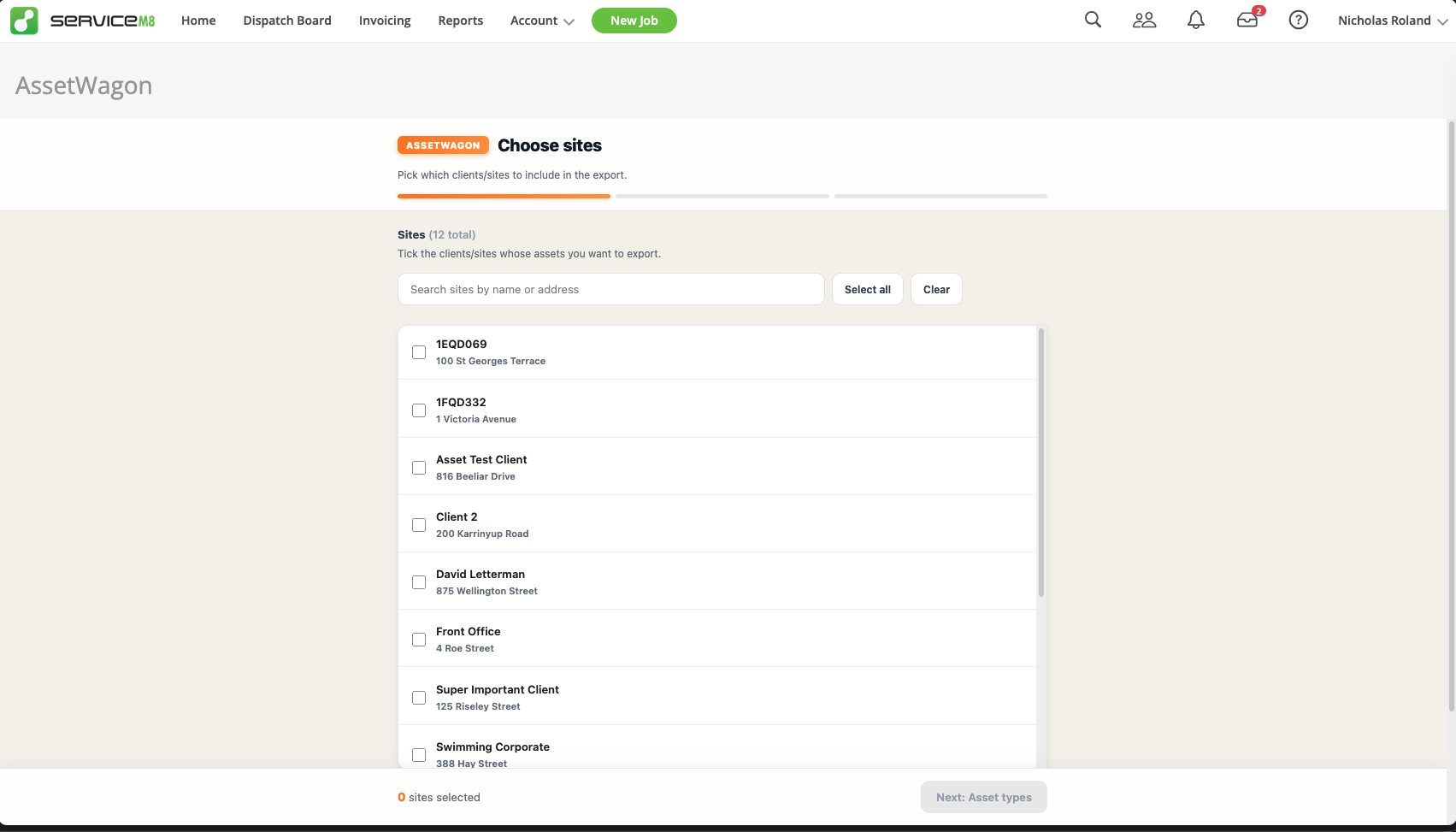 AssetWagon site picker