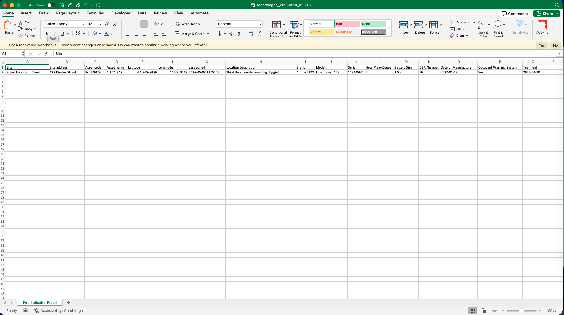 AssetWagon Excel export